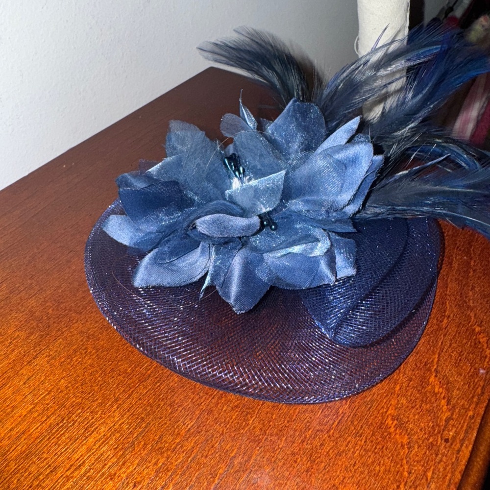 Fascinator Hat - Navy Blue with Feathers